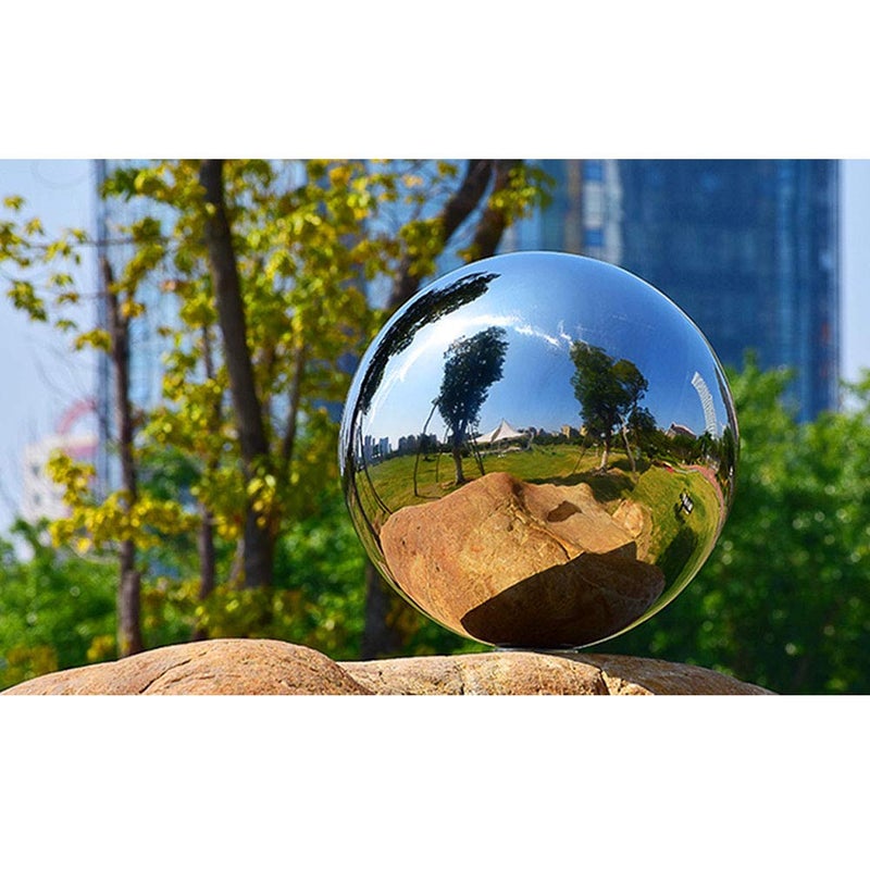 HomDSim 8 inch Gazing Globe Mirror Ball Polished Reflective Smooth Garden Ball Sphere Colorful and Shiny Addition to Any Garden or Home Decoration Silver Stainless Steel - Image 5